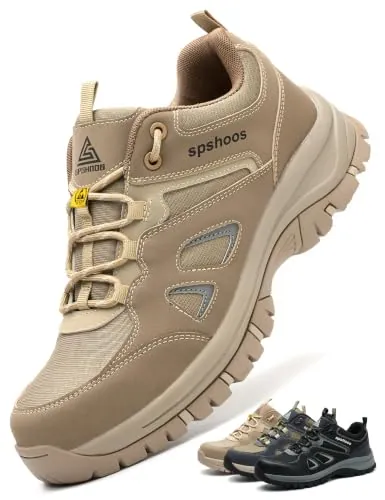 Zapatos de Seguridad Hombre Mujer S1P ESD Zapatillas Trabajo Caqui EU 45