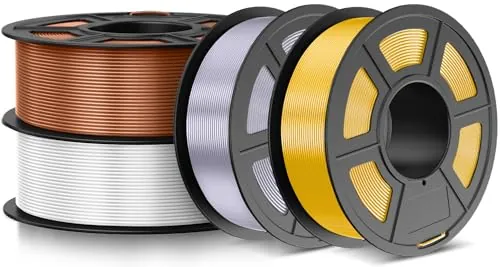 JAYO PLA + Effet Soie Filament 1.75mm 4.4kg 4-Pack Multicolore Neatly Wound | Précision Dimensionnelle +/- 0,02 mm, Filament pour Imprimante 3D, 4,4 kg (1,1 kg/Bobine), Doré+Cuivre+Argent+Blanc Soie