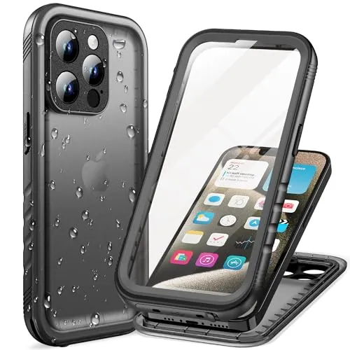 Cozycase Top Funda 360 Antigolpes Impermeable para iPhone 15 Pro MAX, Negro
