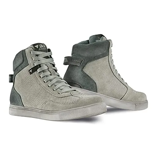 SHIMA SX-2 EVO Botas Moto Hombre - Zapatillas Moto de Cuero, Transpirables, Reforzados con Soporte el Tobillo, Suela Antideslizante, Almohadilla el Engranaje (Gris, 44)