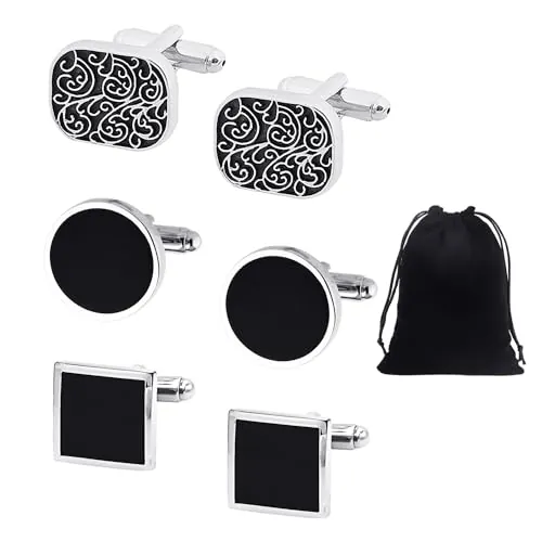 3 pares de gemelos con 1 bolsa de almacenamiento, gemelos con patrón cuadrado, gemelos redondos, gemelos para camisa, ideales para bodas, tiendas, fiestas., 1, Arce, Cinabrio