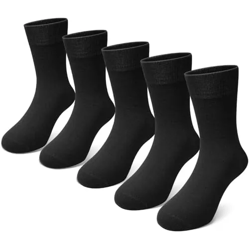 PUTUO Calcetines Niña Niño de Bambú: Calcetines Sin Costuras para Niños Talla 31-34 – Viscosa de Bambú Suave y Transpirable – 8-11 años Negro 5 Pares