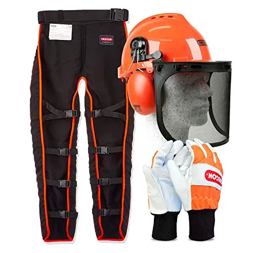 Oregon Kit de seguridad con perneras anticorte tipo A, casco forestal y guantes de protección talla L