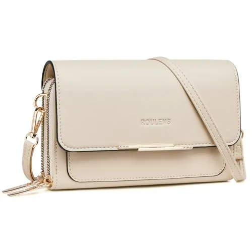 Roulens Bolso para Teléfono Móvil,Bolso de Hombro Pequeña de Mujer,Bolso Bandolera Cruzado Cuero PU,Mensajero Crossbody Bag Bolso Movil Mujer con Ranuras para Tarjetas, Cremallera y Correa