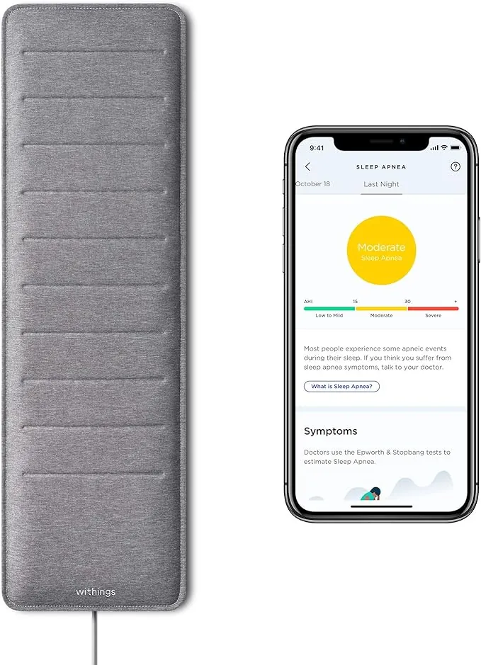 Withings Sleep Analyzer - Dispositivo de control del sueño, clínicamente probado, que se coloca bajo el colchón, detecta la apnea del sueño y analiza los ciclos del sueño