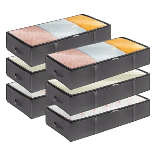 Lifewit Bolsas almacenaje ropa debajo de la Cama, Cajas almacenaje de Gran Capacidad con Asa Reforzada, cajas organizadoras plegables para Mantas, Ropa, Gris, 90 L, 6 Piezas