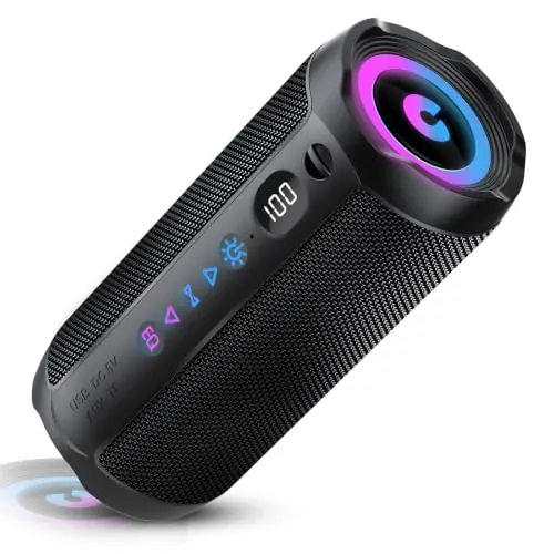 Altavoz Bluetooth Portátil 25W, Potente Altavoz Bluetooth, Altavoces Graves Duales, 25H Reproducción, IPX7, RGB, Emparejamiento TWS, AUX, TF, USB, Ideal Para Actividades Aire Libre, Fiestas,Viajes.