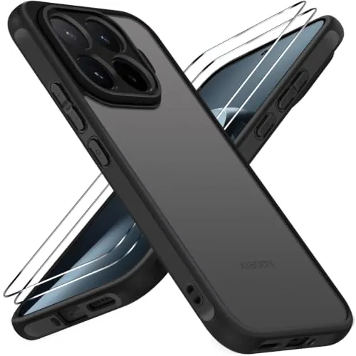 ivoler Funda Mate Negro para Xiaomi 17T Pro 5G con 2 Piezas Cristal Templado, [Protección Militar] Carcasa Protectora Antigolpes Trasera Translúcida Antihuellas Antiarañazos Bumper Case