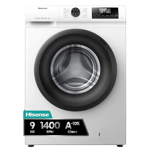 Hisense WF1Q9041BW - Lavadora, Class A, 9Kg, 1400 rpm, Alto 84.5cm x Ancho 59.5cm, Color Blanco, Función Vapor 99,9%, Lavado Rápido+, Lavado Automático, Finalización Diferida, Tecnología Inverter