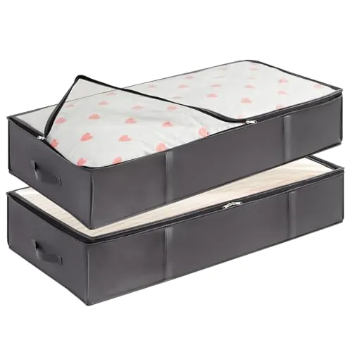 Lifewit Bolsas almacenaje ropa debajo de la Cama, Cajas almacenaje de Gran Capacidad con Asa Reforzada, cajas organizadoras plegables para Mantas, Ropa, Gris, 90 L, 2 Piezas