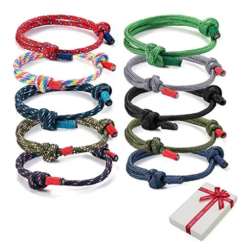 Juego de 10 pulseras trenzadas para hombre mujer, pulsera de surf náutica colorida con cordón de cuerda marina para hombres, niños, pulseras ajustables hechas a mano con cuerda azul marino de regalo