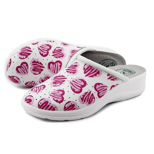 JOMIX Zapatillas Casa Mujer Zueco Sanitario Liso con Plantilla Confort y Suela Antideslizante para Primavera Verano y Entretiempo ITD2210 Corazones 40