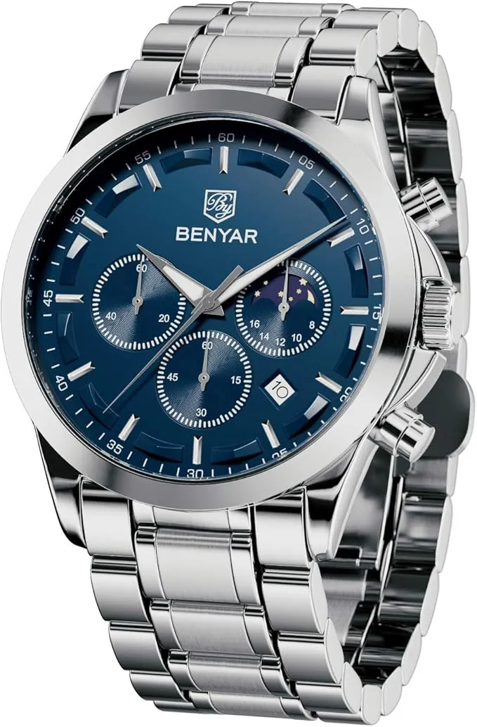 BENYAR by Relojes Hombre Analógico Cuarzo Cronografo Impermeable Luminoso Fecha Moda Casual Reloj de Pulsera Elegante Regalo para Hombre