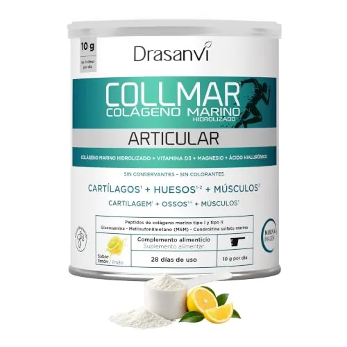 Colageno Drasanvi Collmar Articular Marino Con Glucosamina Condroitina MSM | Apoya Articulaciones Y Tendones, Con Magnesio Y Colageno Hidrolizado - Colageno Marino En Polvo Sabor Limon