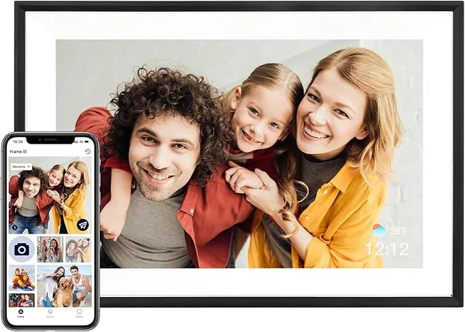 AEEZO Marco de Imagen Digital WiFi 32GB de Memoria, Pantalla táctil IPS 1280 * 800, Modo Dormitorio, Marco de Imagen Digital, Carga rápida de vídeos y Fotos a Distancia con el Software AiMOR (Negro)