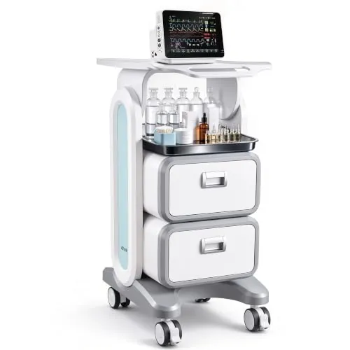 VEVOR Carros de Laboratorio de 3 Niveles Carro Médico con 2 Cajones, 1 Bandeja Superior y 4 Ruedas Silenciosas Carro Médico Móvil con Material ABS para Laboratorio, Clínica, Hospital, Blanco