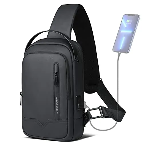 hk Bolso Hombre Bandolera, Bolso Cruzado de Hombro 9.7" con USB Mochila Práctica Paquete Impermeable para Trabajo y Ocio Viaje Deporte Oficina Unversidad-Negro
