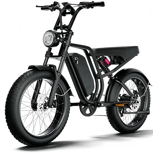 DEEPOWER SU8 Bicicleta Eléctrica, Neumáticos Fat 20"×4,0, Batería 52V 20Ah Extraíble, Gran Autonomía 60-110KM, 7 Velocidades, Suspensión Hidráulica Total