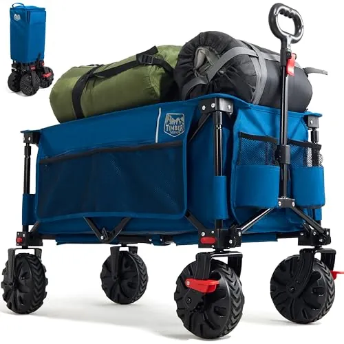 TIMBER RIDGE Carro Playa Ruedas Grandes con Freno Carrito Plegable Transporte para Jardín Playa Campaña Compra al Aire Libre Carreta con Bolsa de Cubierta Ruedas Amovibles Mango Ajustable hasta 100kg