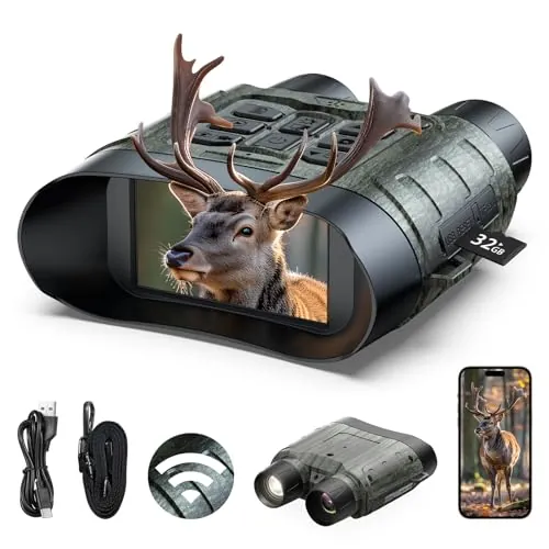 Visión Nocturno 4K WiFi, Infrarrojo de Visión Nocturna 112MP, Zoom Digital 12X, Alcance 450m, Batería 5000mAh, 32GB TF, App Live View - para Camping, Seguridad, Observación de Aves y Fauna Salvaje