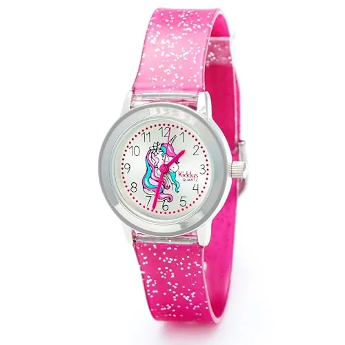 Kiddus Reloj para niña con Purpurina, Incluye Ejercicios para Aprender la Hora, Reloj Infantil Analógico Fácil de Leer, 3ATM, a Partir de 4 años