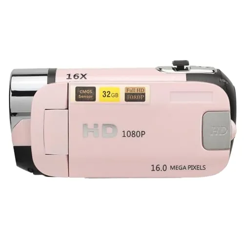 Cámara Digital D90 1080P 16MP Videocámara con Pantalla Giratoria de 2,4 Pulgadas Grabadora de Vídeo HD con Zoom 16X y Luz de Relleno (-2214230150514)