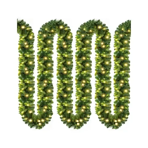 Casaria Guirnalda de Navidad Abeto Verde 10m Iluminada 200LED Blanco Cálido Decoración Navideña Interior Exterior