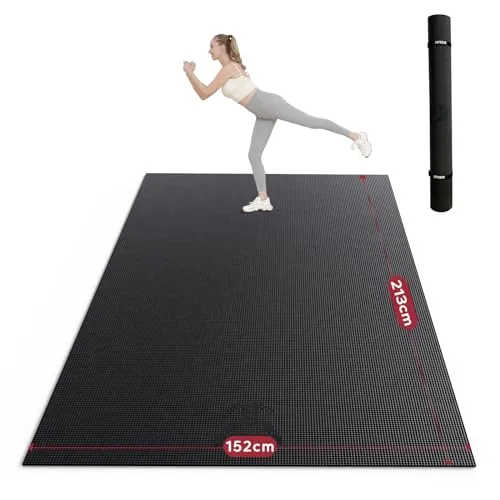 HAPBEAR Esterilla Deporte Grande, 213×152cm×8mm, Antideslizante Ultraduradero Esterilla Yoga para Ejercicio en Casa, Deporte Familiar, Colchoneta Gimnasia, Pilates, Gimnasia-Negro