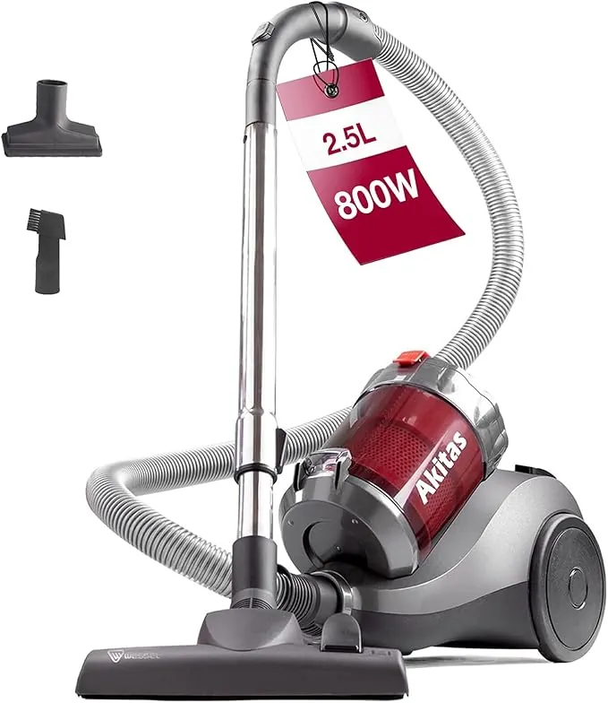 Akitas C6 Aspiradora Sin Bolsa 2.5L con Cabezal Alemán Wessel-Werk, 800W Potente Aspirador Trineo para Suelos Duros y Alfombras
