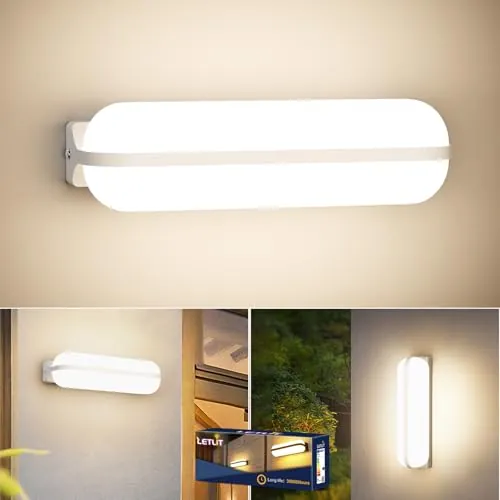 Letlit LED Aplique Pared Exterior 4000K, 20W 2000LM Lampara Interior Pared Moderna, IP65 Apliques de Pared, Luz exterior Pared para Terraza Jardin Pasillo Escaleras Baño Aseo Garage, 1 Pack, Blanco