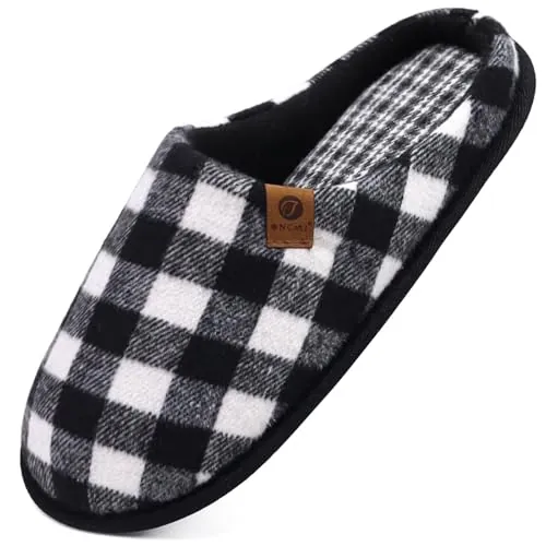 ONCAI Zapatillas de Estar en Casa Hombre Tejer Invierno Cálido Forro de Felpa Pantuflas Alta Densidad Espuma de Memoria Zapatos Con Antideslizante Suela Negro/Blanco 41EU