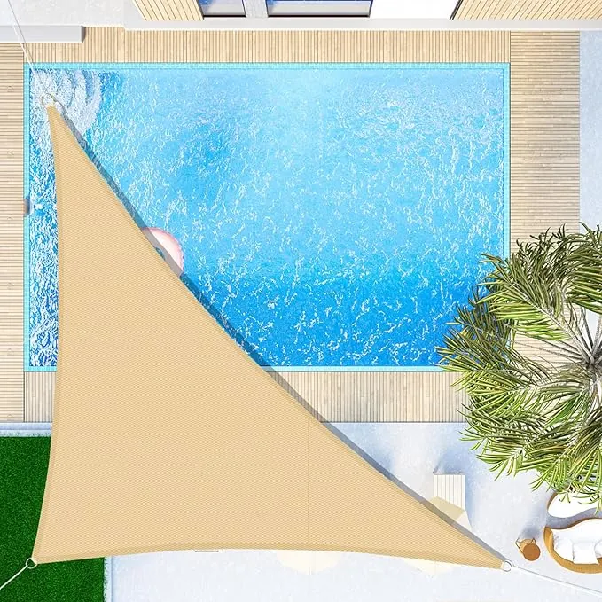 SUNNY GUARD Toldo Vela de Sombra Impermeable 4x4x5.65m Triangular a Prueba de Viento protección UV para Patio,Jardín, Exteriores, Terraza, Color Arena