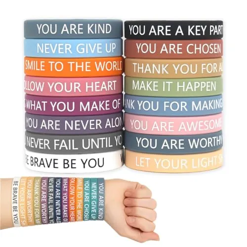 XYTAHDM 16 Piezas Pulseras de Silicona Coloridas, Pulsera Motivacional de Silicona, Pulseras con frases inspiradoras para niños y adultos,Ideales para el uso diario, regalos y ánimo