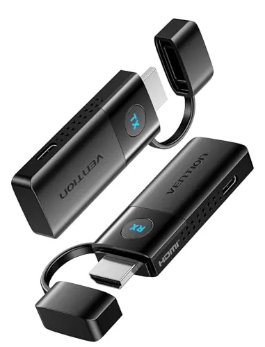 VENTION Transmisor y Receptor inalámbrico HDMI, 1080P60Hz, Transmisión inalámbrica 5G hasta 50M/165FT, Transmisión inalámbrica HDMI para Streaming Vídeo Audio File Desde, Portátil, Proyector,Negro