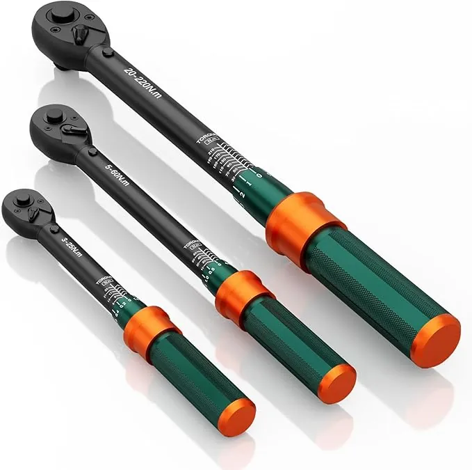 Llave Dinamométrica 1/4" & 3/8" & 1/2", 3 Piezas Llave Dinamométrica Juego 3-25Nm/5-60Nm/20-220Nm con Cabezal Reversible de 72 Dientes, Precisión de ±3%, para Coche, Bicicleta, Moto etc