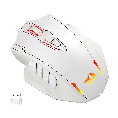 Redragon M913 Ratón inalámbrico para Juegos, 16000 dpi con Cable/inalámbrico RGB Gamer Mouse con 16 Botones programables, batería de 45 HR y Sensor óptico Profesional, 12 Botones Laterales MMO Mouse