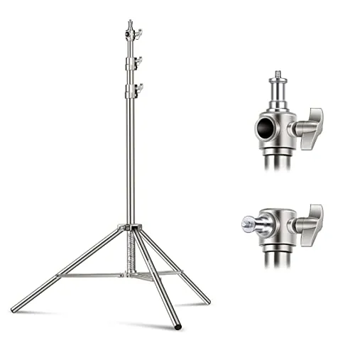 NEEWER 7.2ft/2,2m Acero Inoxidable Soporte de Luz | Fotografia Trípode, 1/4" a 3/8" Tornillo Adaptador, para Strobe, Luz Led de Video, Luz de Anillo, Monolight, Softbox