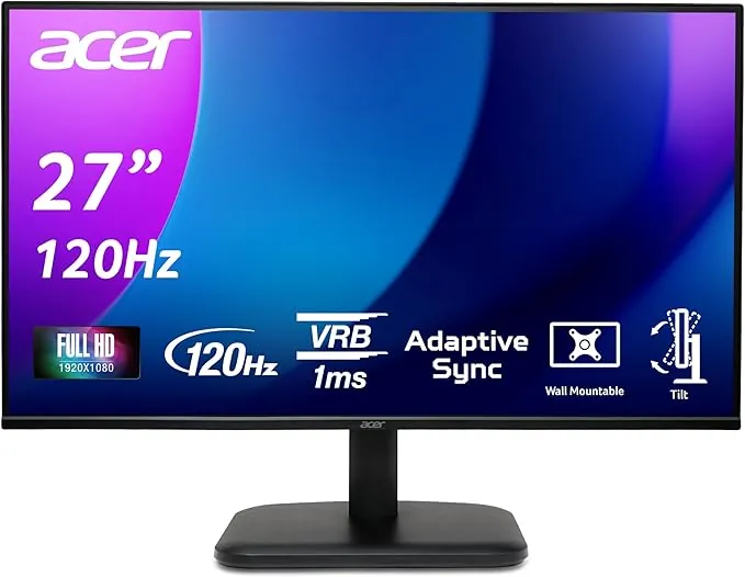 Acer EK271GBIF, Monitor 27" Full HD 120 Hz (1920x1080, 16:9, 250 Nits, Tiempo de Respuesta 1 m/s (VRB), 1xVGA/1xHDMI 1.4) , Monitor PC, Color Negro