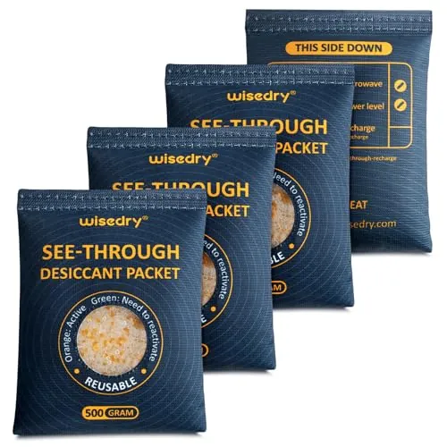 Wisedry bolsas de gel de sílice [4 x 500 g], bolsas de desecante reutilizables resistentes al calor con indicación de color de deshumidificación reutilizables resistentes al calor para almacenamiento