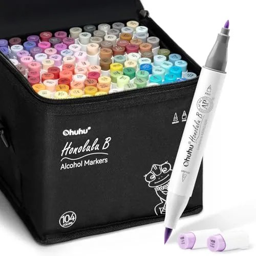 Ohuhu Rotuladores Alcohol 104 Pincel & Fino Set Arte Recargable