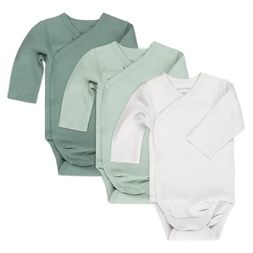 LaLoona Pack Body Bebe Algodón 100% - 3 Ud. Bodies Bebe Manga Larga para Recién Nacido, Body Cruzado Certificado OekoTex 100, Ropa Bebé