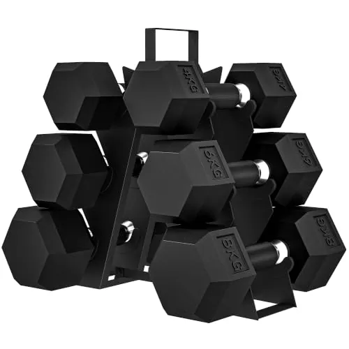 SPORTNOW Juego de Mancuernas Hexagonales 6 Piezas 36 kg con Soporte
