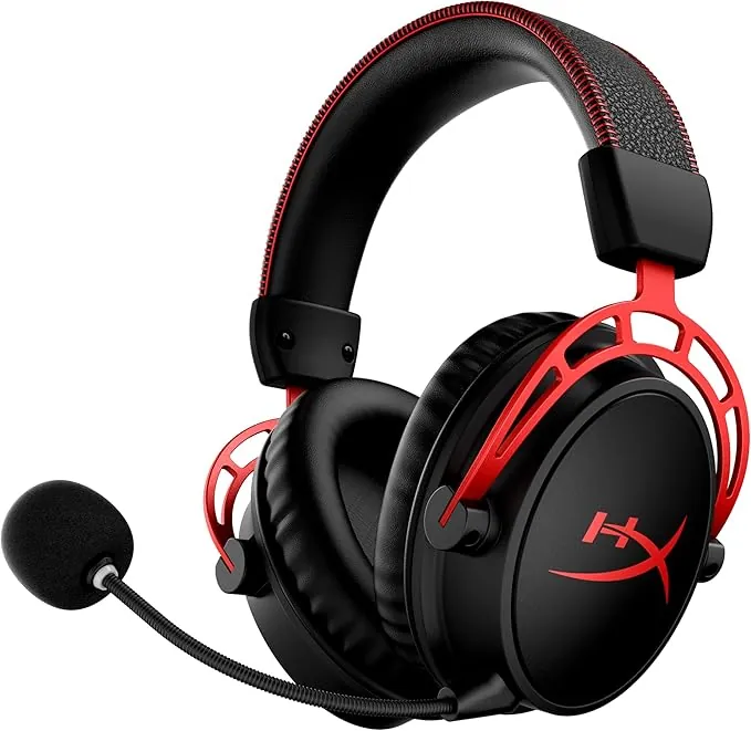 HyperX Cloud Alpha Wireless Auriculares Inalámbricos para Juegos de PC, Duración de la Batería de 300 Horas, Espuma Viscoelástica, Controladores de Doble Cámara, Color Negro y Rojo