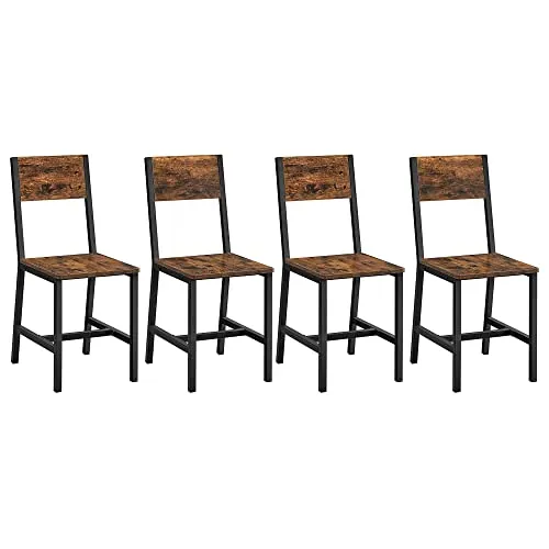 VASAGLE Sillas de Comedor, Juego de 4, Marco de Acero, Estilo Industrial, para Comedor, Salón, Cocina, Marrón Rústico y Negro LDC093K02