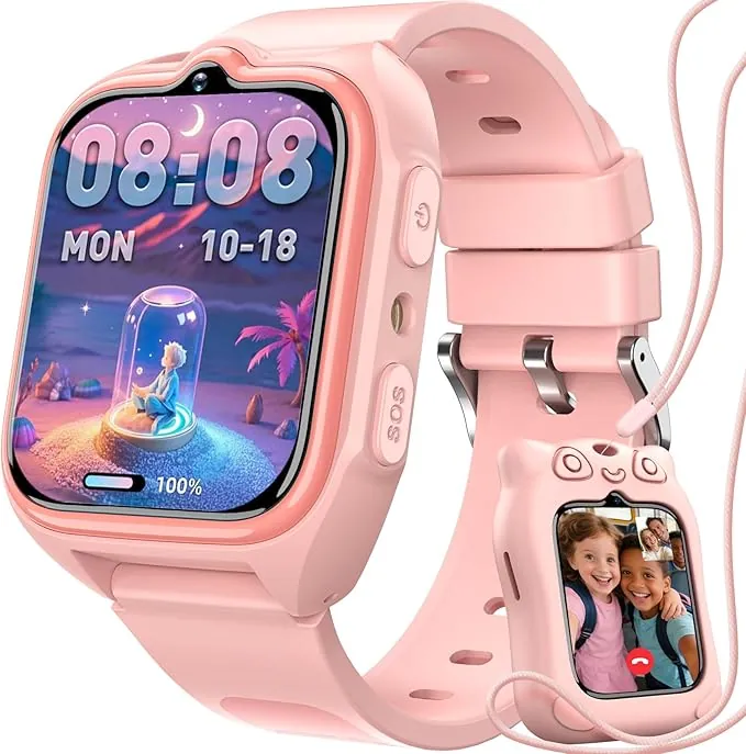 Blackview Smartwatch, 1.75” Reloj Inteligente Niño con GPS Posición, LED Linterna, SOS Llamar, Videollamadas, Chat de Voz, Smartwatch Niños con Podómetro, Juego, Despertador, Modo Escuela, Rosa