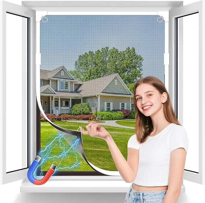 Mosquitera Ventana Magnética, 130x130 cm Fibra de Vidrio Premium, Protección Antimosquitos, Fácil Instalación Sin Taladrar, Ajustable Mosquitera Magnetica para Ventana Correderas