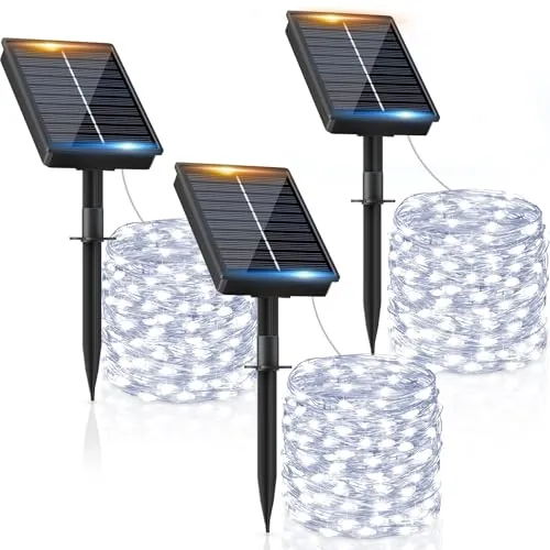 Guirnalda Luces Exterior Solar - 3 x 12M 120 LEDs, Blanco Frío, 8 Modos
