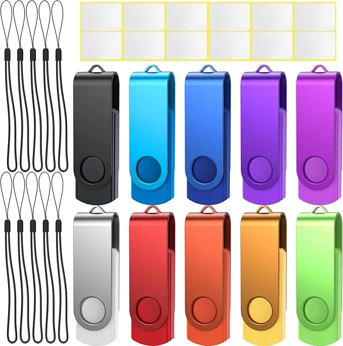 Uflatek Memoria USB 16GB Pendrives 10 Piezas,Giratoria Memoria Flash USB 2.0 Multicolores Pen Drive Portátil Pendrive Almacenamiento de Datos con Llavero Acollador