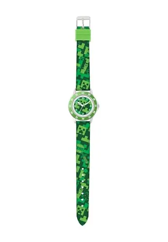 Minecraft Creeper MIN9033 - Reloj de Cuarzo con Correa Impresa, Color Verde y Verde Moderno