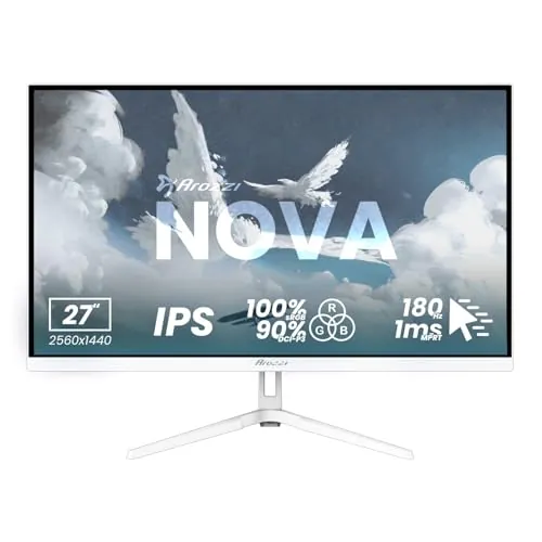 Arozzi Nova 27" Monitor Gaming IPS QHD 2560×1440, 180 Hz, 1 ms, FreeSync, HDR, Altavoces Integrados – White
